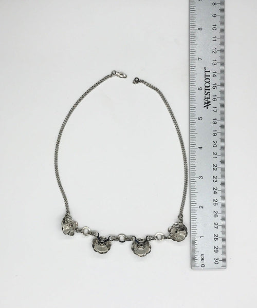 Vintage Pretty Silver Tone Rose Necklace - Lamoree’s Vintage