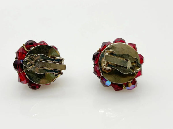 Vintage Red Faceted Red Stone Floral Brooch and Earring Set - Lamoree’s Vintage