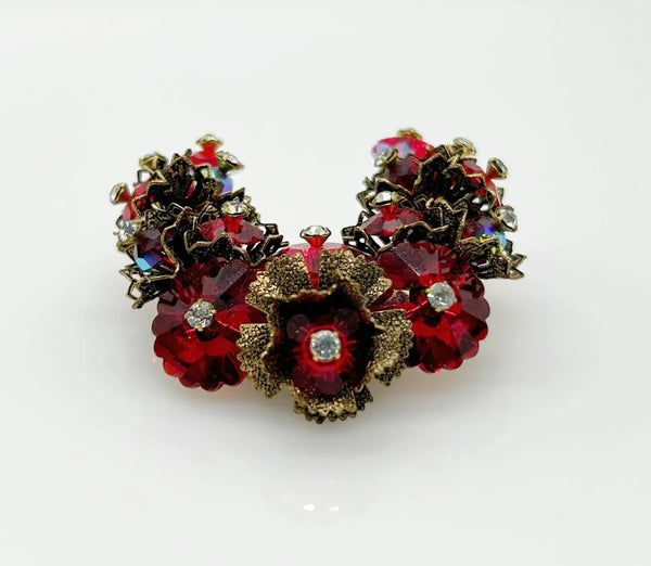 Vintage Red Faceted Red Stone Floral Brooch and Earring Set - Lamoree’s Vintage