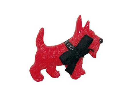 Vintage Red Plastic Scottie Dog with Black Fabric Bow - Lamoree’s Vintage