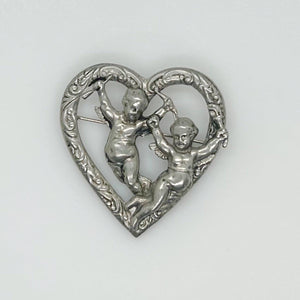 Vintage Renaissance Revival Heart Brooch With Cherubs - Lamoree’s Vintage