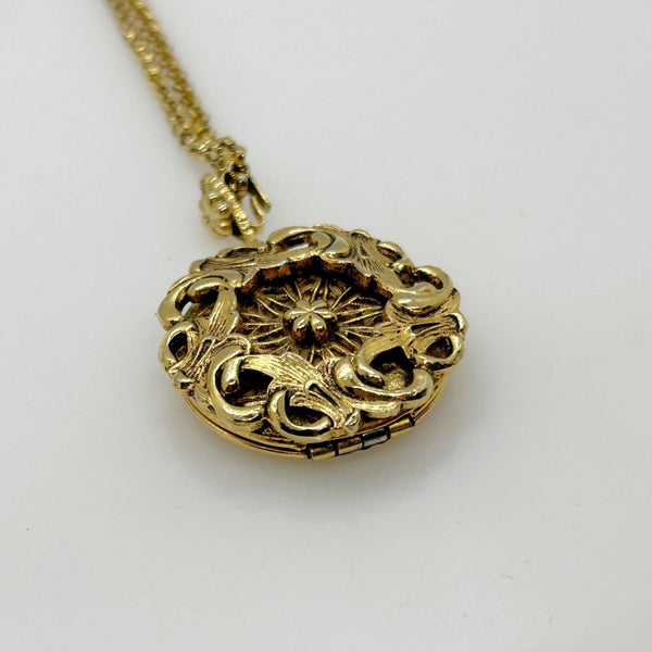 Vintage Round Fanciful Locket with Chain - Lamoree’s Vintage