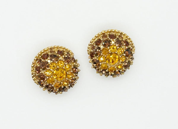 Vintage Round Golden Rhinestone Earrings - Lamoree’s Vintage