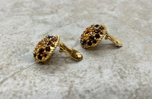 Vintage Round Golden Rhinestone Earrings - Lamoree’s Vintage