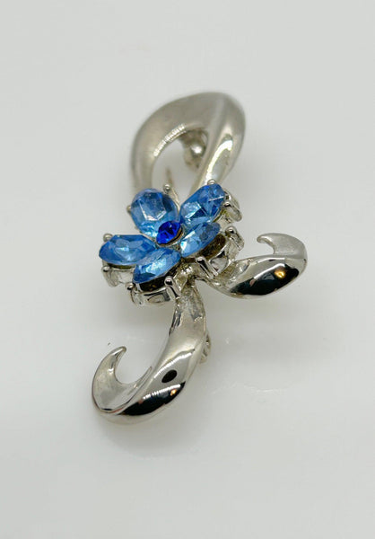 Vintage Silver Bow Brooch with Blue Stones - Lamoree’s Vintage