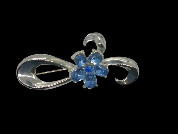 Vintage Silver Bow Brooch with Blue Stones - Lamoree’s Vintage