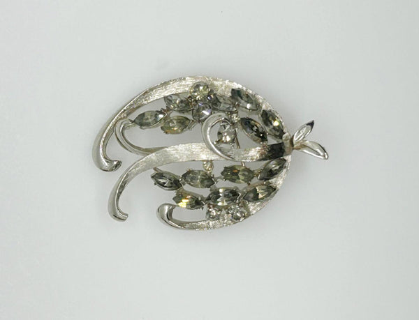 Vintage Silvery BSK Abstract Brooch with Silver Gray Rhinestones - Lamoree’s Vintage