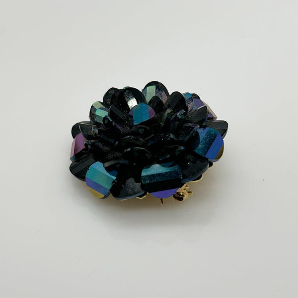 Vintage Unusual Black and Blue Iridescent Round Brooch - Lamoree’s Vintage