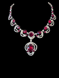 Vivid Red and Clear Rhinestones Fancy Necklace