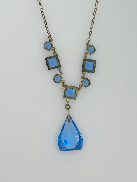 Vintage Art Deco Drop Blue Glass Necklace