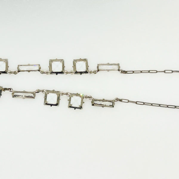 Antique Clear Crystal Sparkling Sterling Necklace with Glittering Drop