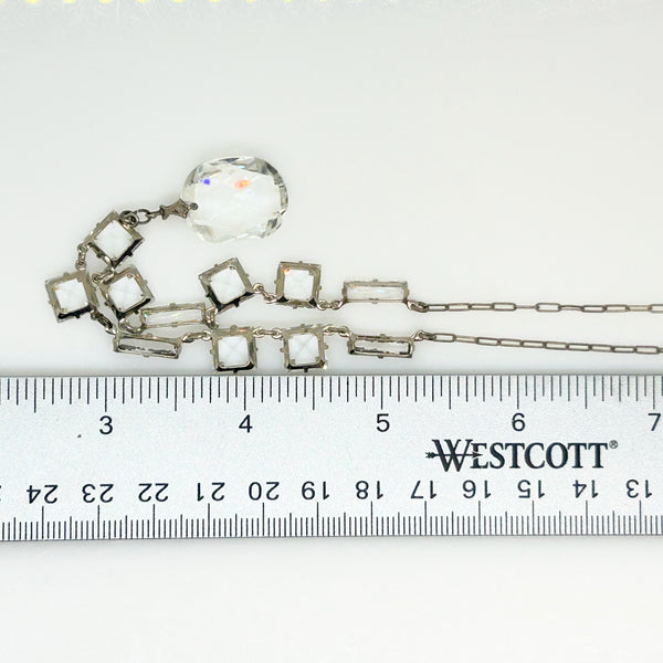 Antique Clear Crystal Sparkling Sterling Necklace with Glittering Drop