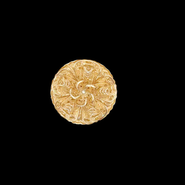 This exquisite scarf clip showcases delicate, finely crafted filigree work with layered, ruffled details resembling floral or ribbon motifs. Measuring 1.5" in length, it carries the distinguished signature of W. Germany, making it a unique and elegant accessory.