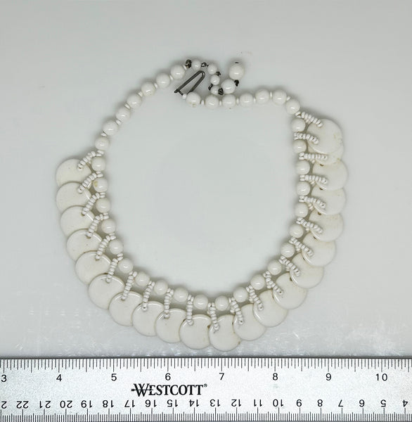 Vintage Milk Glass Circular Drop Beaded Necklace From Germany