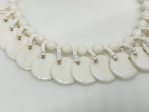 Vintage Milk Glass Circular Drop Beaded Necklace From Germany