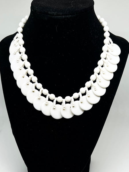 Vintage Milk Glass Circular Drop Beaded Necklace From Germany