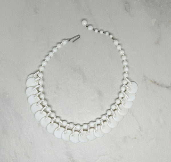 Vintage Milk Glass Circular Drop Beaded Necklace From Germany