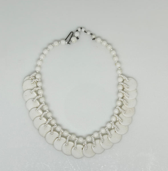 Vintage Milk Glass Circular Drop Beaded Necklace From Germany