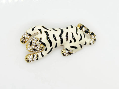 Statement White Tiger Vintage Brooch