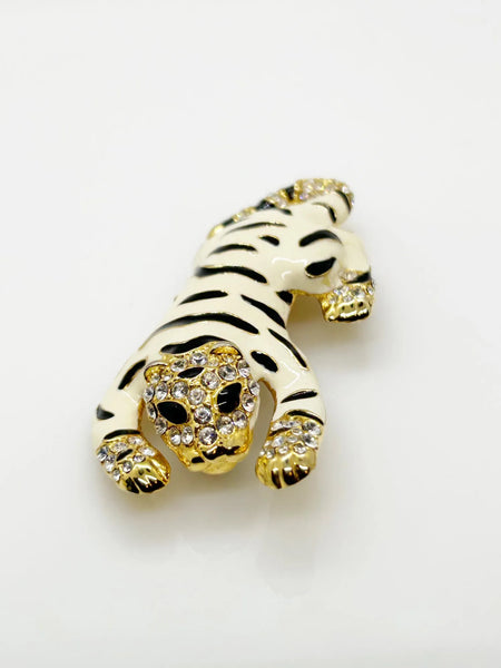 Statement White Tiger Vintage Brooch