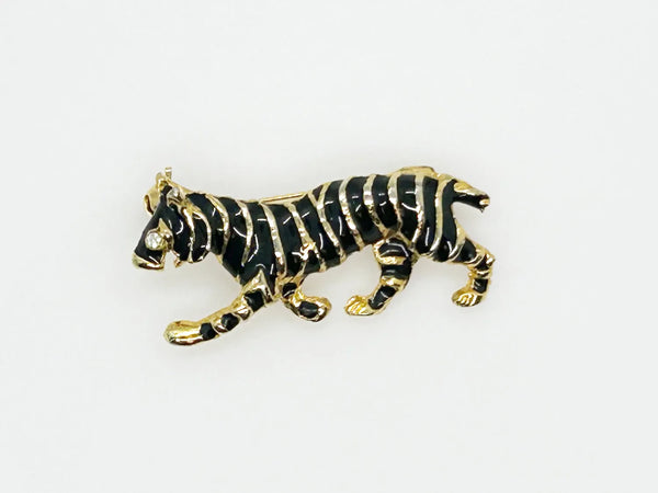 Sleek Black and Gold Tiger Brooch