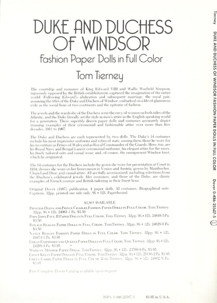 Book cover of 'Duke and Duchess of Windsor' fashion paper dolls by Tom Tierney