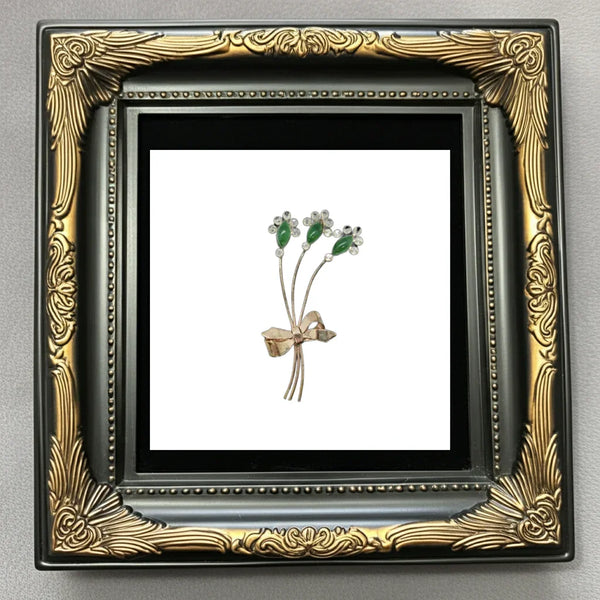 Art Deco Vintage Bouquet Brooch with Marquise Green Stones