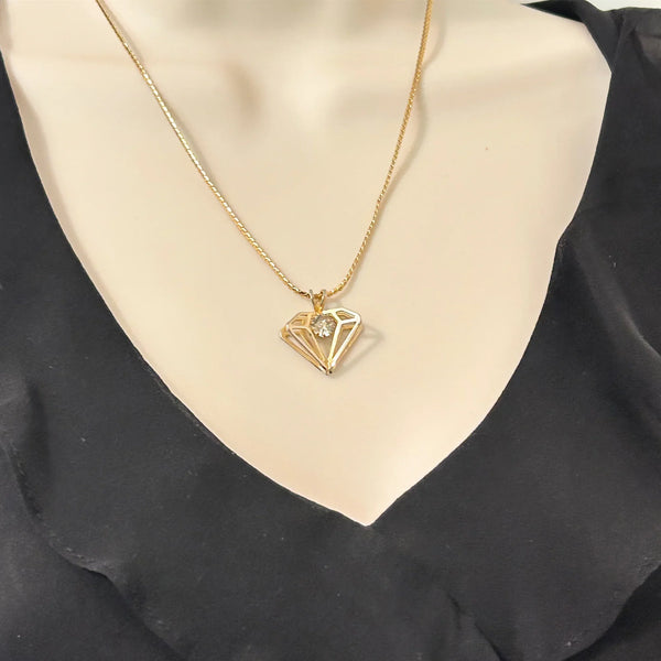 Three Dimensional Diamond-Shaped Vintage Rhinestone Pendant