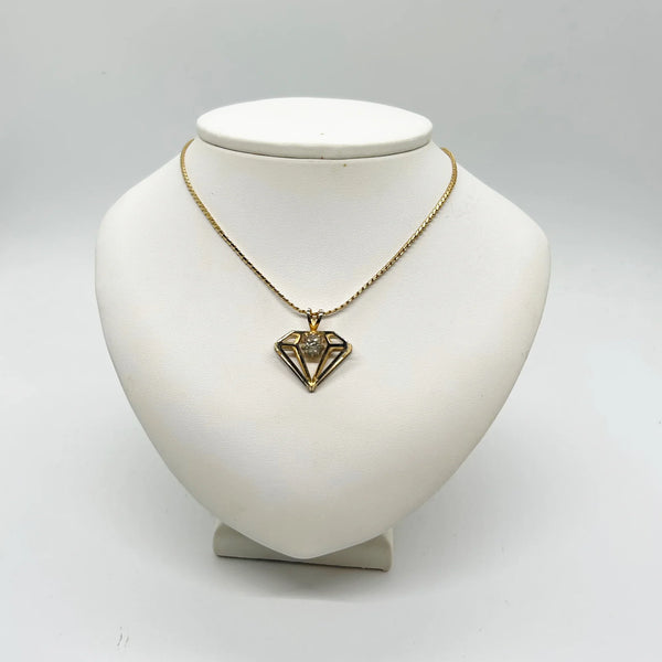 Three Dimensional Diamond-Shaped Vintage Rhinestone Pendant