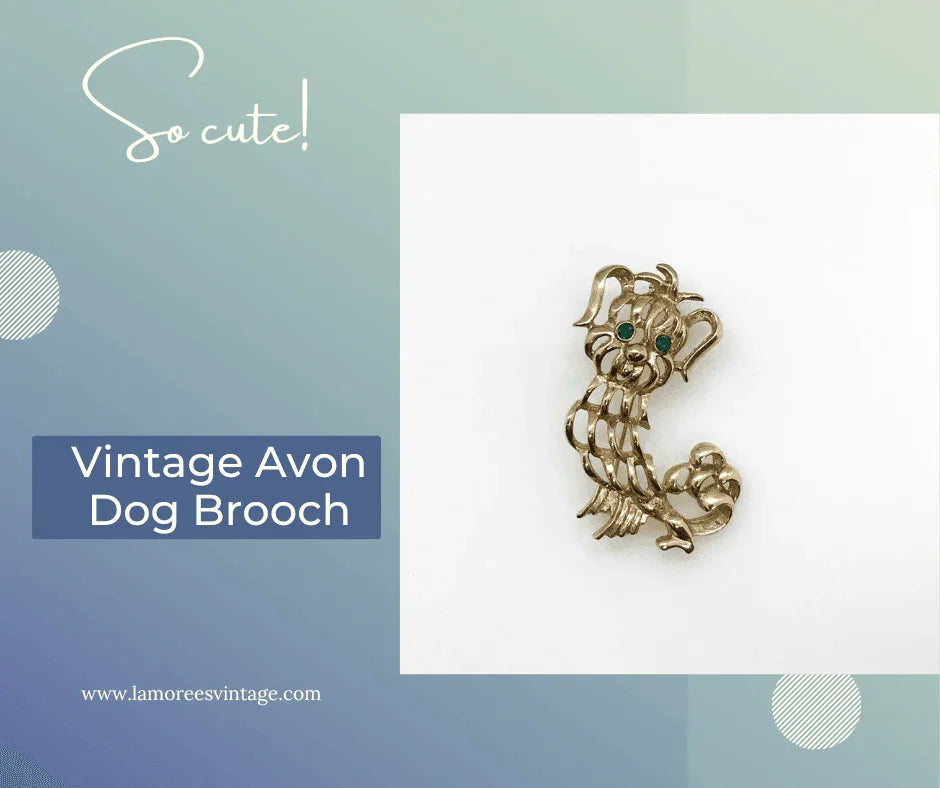 Adorable Avon Green-Eyed Vintage Dog Brooch (1972) - Lamoree’s Vintage