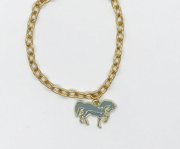 Adorable Vintage Bracelet with Gray Enamel Horse Charm - Lamoree’s Vintage