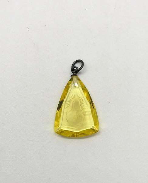 Antique Sunshine Yellow Art Glass Intaglio Madonna Pendant - Lamoree’s Vintage