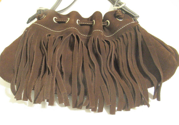 Boho Brown Suede Fringed Shoulder Bag by Neiman Marcus - Lamoree’s Vintage