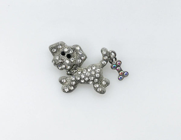 Bright and Sparkling Dog with a Bone Brooch - Lamoree’s Vintage