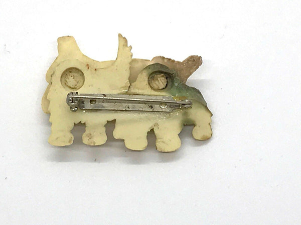 Celluloid Double Trouble Terrier Vintage Dog Brooch with Tilting Heads - Lamoree’s Vintage