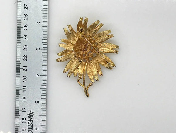 Coro Domed Floral Brooch with Pink and Purple Stones - Lamoree’s Vintage