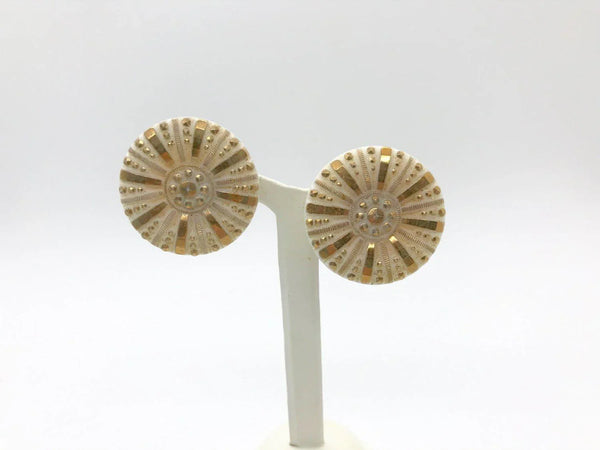 Cream Colored Vintage Art Deco Style Earrings with Coppery Accents - Lamoree’s Vintage