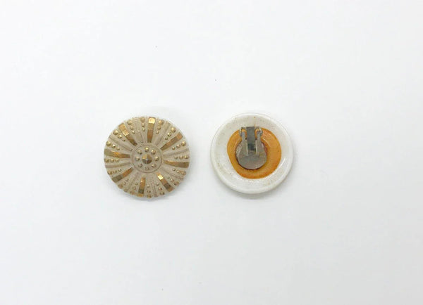 Cream Colored Vintage Art Deco Style Earrings with Coppery Accents - Lamoree’s Vintage