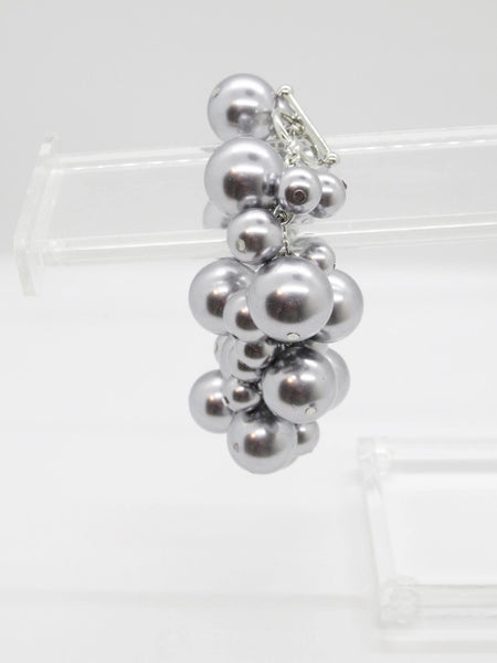 Dramatic Rich Gray Faux Pearls Cluster Ball Bracelet - Lamoree’s Vintage