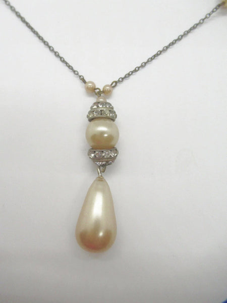 Estate Faux Pearl And Crystal Drop Necklace - Lamoree’s Vintage