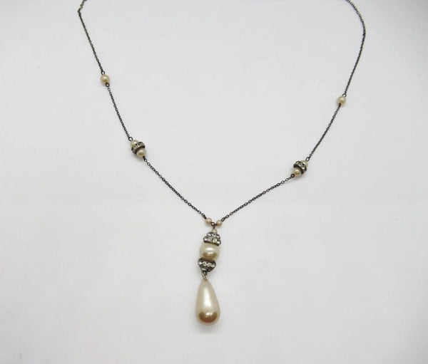 Estate Faux Pearl And Crystal Drop Necklace - Lamoree’s Vintage