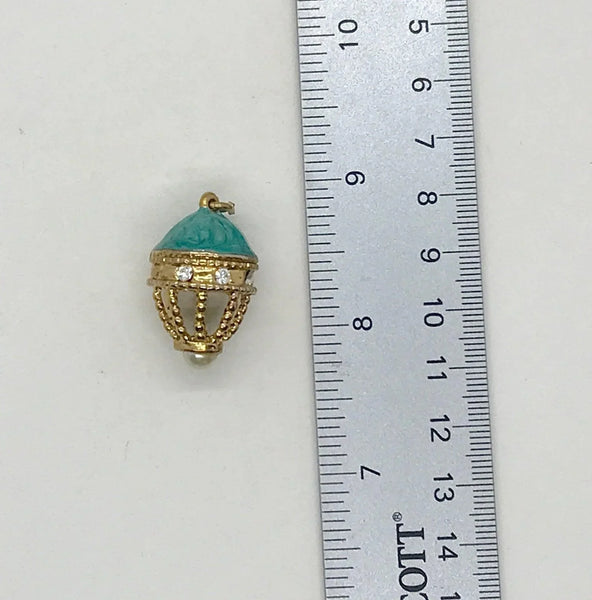 Exquisite Egg Pendant in Teal Enamel - Lamoree’s Vintage
