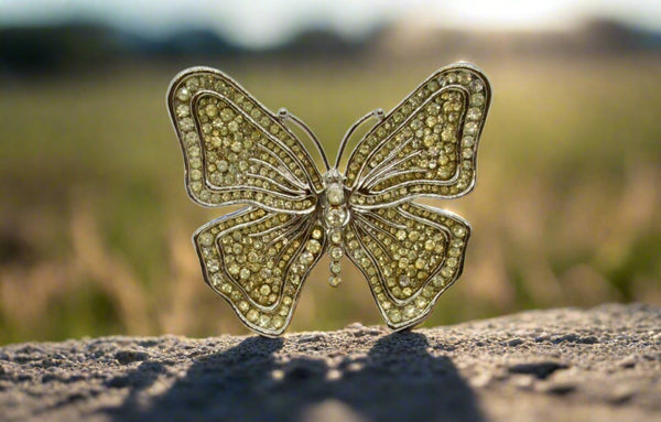 Fantastic Vintage Golden Rhinestone Butterfly Signed Brooch - Lamoree’s Vintage