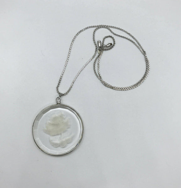 Hallmark Glass Etched Frosted Rose Pendant and Chain - Lamoree’s Vintage