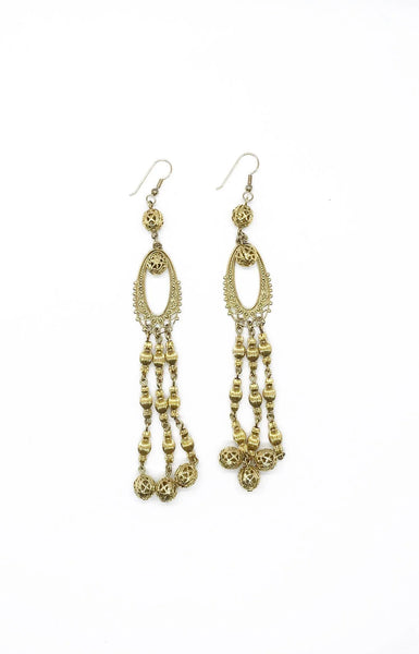 Long Elaborate Gold Filigree Bead Earrings - Lamoree’s Vintage