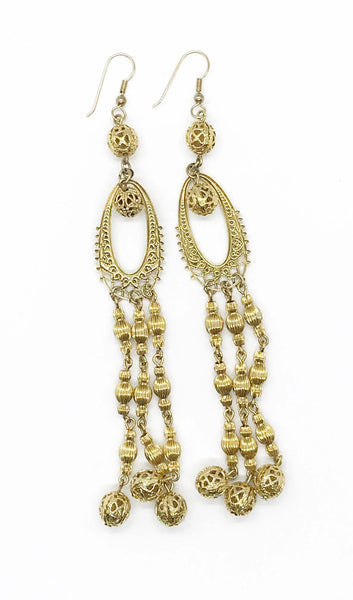 Long Elaborate Gold Filigree Bead Earrings - Lamoree’s Vintage