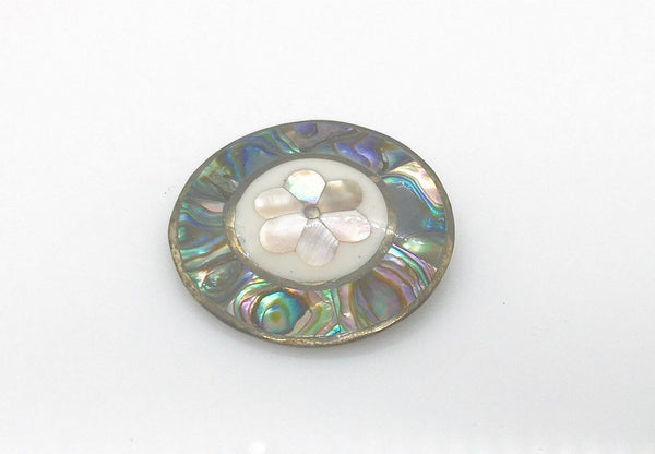 Lovely Mother of Pearl and Shell Round Brooch - Lamoree’s Vintage