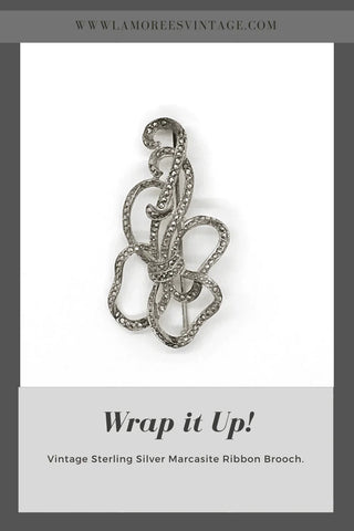 Lovely Vintage Sterling Silver Marcasite Ribbon Brooch - Lamoree’s Vintage
