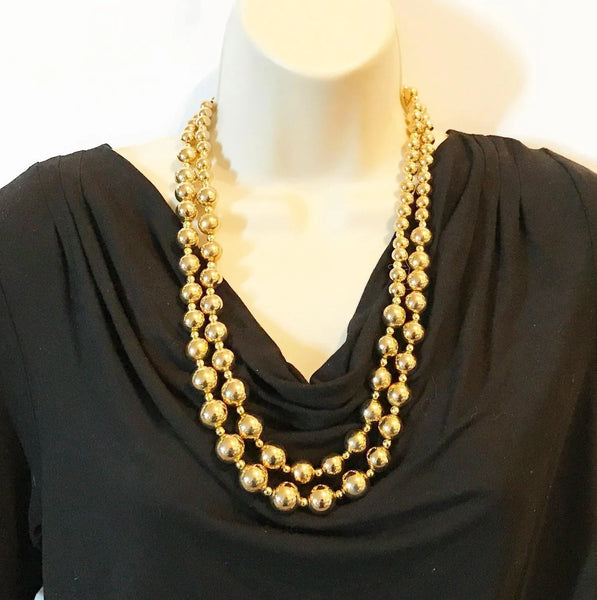 Marvella Vintage Gold Bead Double Strand Necklace - Lamoree’s Vintage