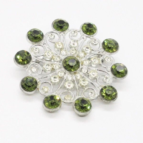 Olivine Edwardian Inspired Rhinestone Vintage Brooch - Lamoree’s Vintage